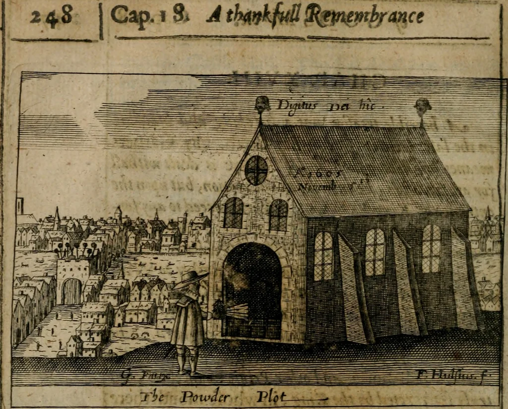 An illustration from A thankfvll remembrance of Gods mercie : in a historicall collection of the great and mercifull deliuerances of the church and state of England, since the Gospell beganne here to flourish, from the beginning of Queene Elizabeth, 1630, leaf 261