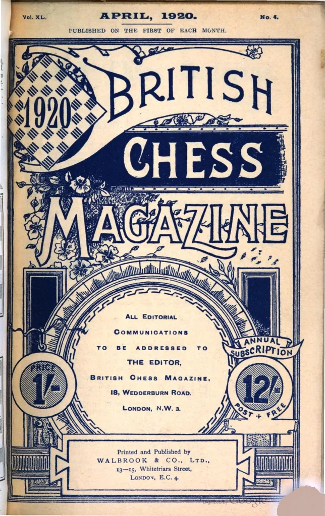 An illustration from The British Chess Magazine Volume 40 1920, 1920, leaf 109