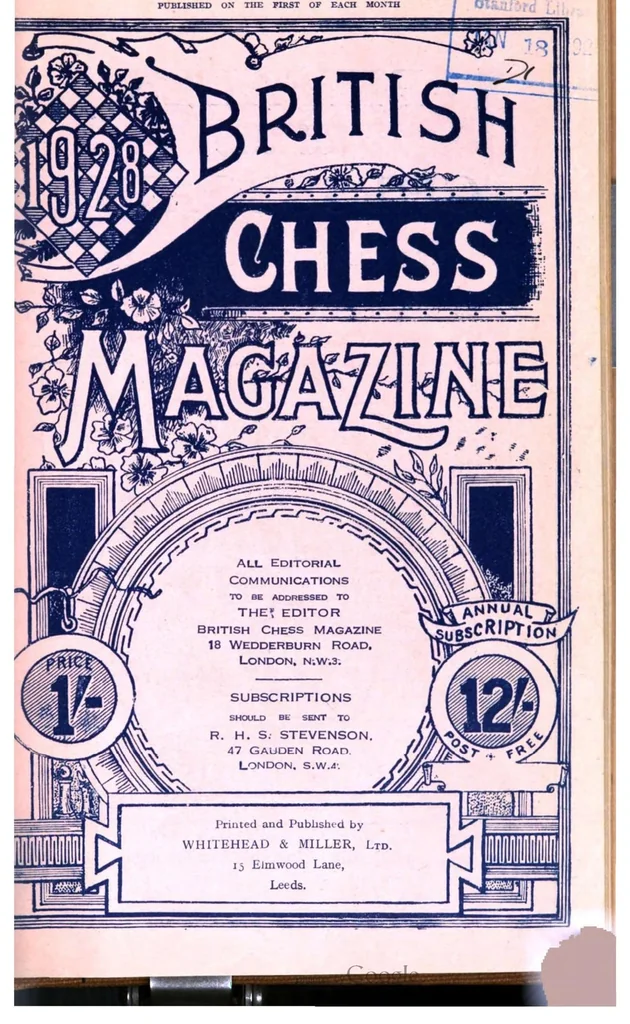 An illustration from The British Chess Magazine Volume 48 1928, 1928, leaf 510