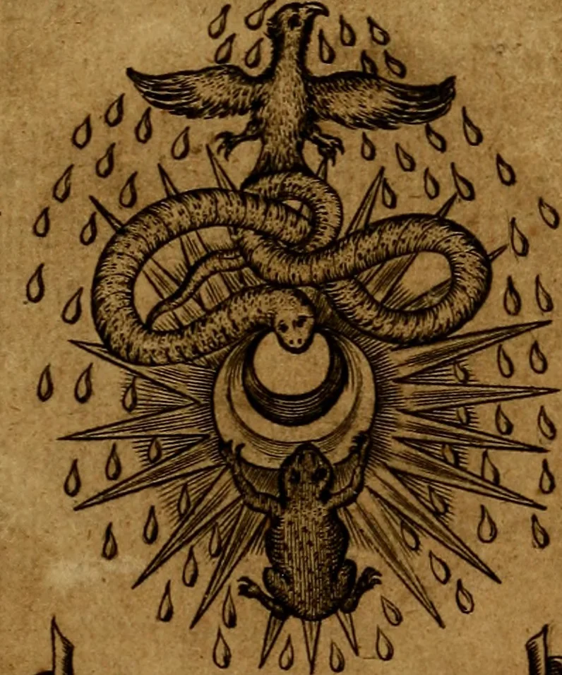 An illustration from Theatrum chemicum britannicum : containing severall poeticall pieces of our famous English philosophers, who have written the hermetique mysteries in their owne ancient language, 1652, leaf 6