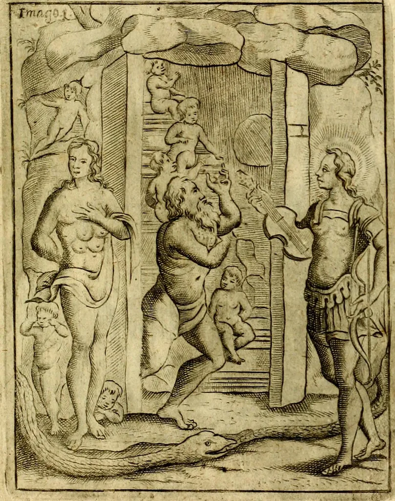 An illustration from Theatrum ethnico idololatrieum politico historicum, ethnicorum idololatrias, simulacra, templa, sacrificia & deos, illorum origines, ritus & caeremonias, quae in perficiendis sacris, fuerunt observata, quidque illis indicare voluerint, representans, 1699, leaf 254