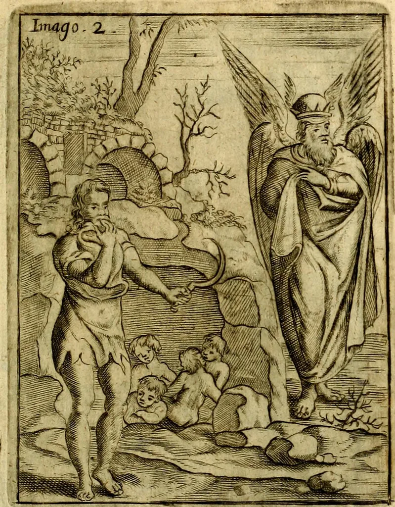 An illustration from Theatrum ethnico idololatrieum politico historicum, ethnicorum idololatrias, simulacra, templa, sacrificia & deos, illorum origines, ritus & caeremonias, quae in perficiendis sacris, fuerunt observata, quidque illis indicare voluerint, representans, 1699, leaf 256