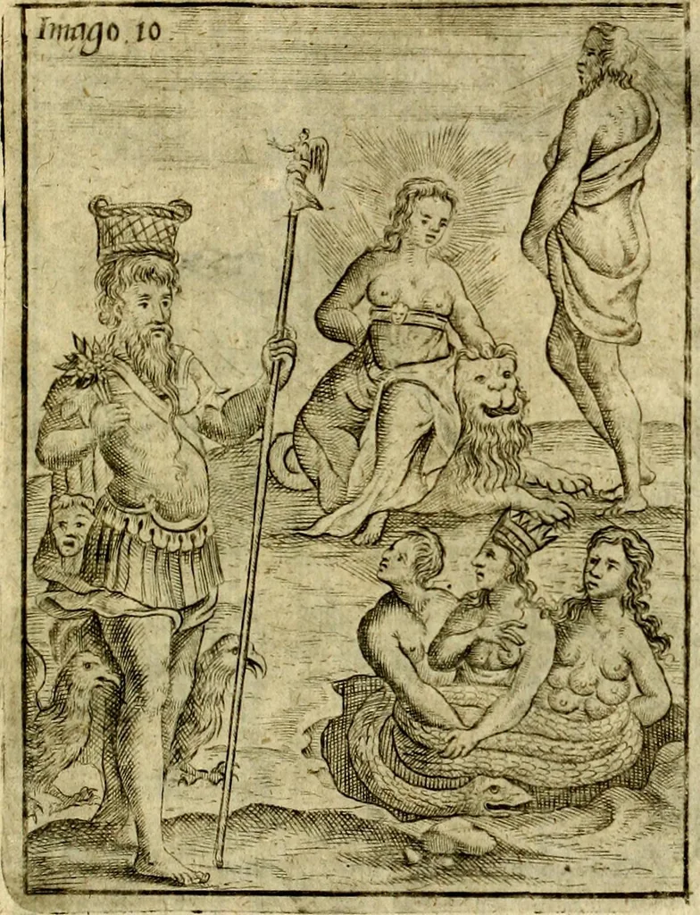 An illustration from Theatrum ethnico idololatrieum politico historicum, ethnicorum idololatrias, simulacra, templa, sacrificia & deos, illorum origines, ritus & caeremonias, quae in perficiendis sacris, fuerunt observata, quidque illis indicare voluerint, representans, 1699, leaf 272