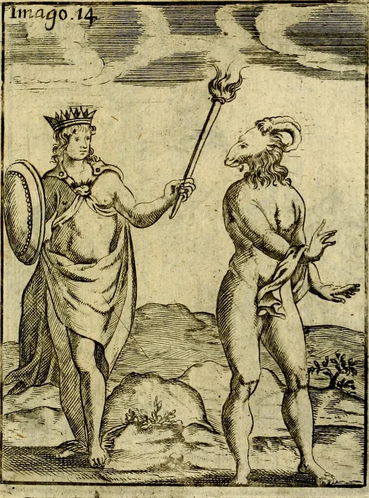An illustration from Theatrum ethnico idololatrieum politico historicum, ethnicorum idololatrias, simulacra, templa, sacrificia & deos, illorum origines, ritus & caeremonias, quae in perficiendis sacris, fuerunt observata, quidque illis indicare voluerint, representans, 1699, leaf 278