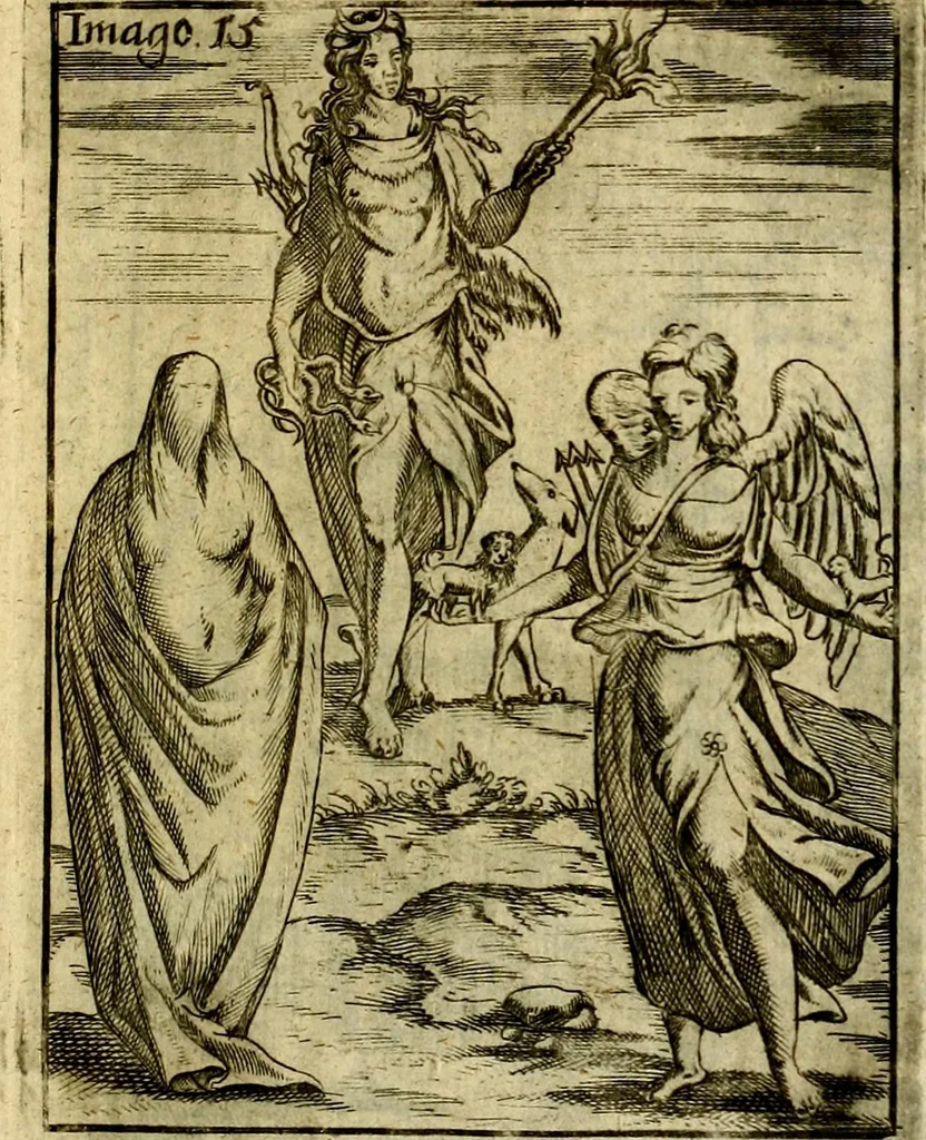 An illustration from Theatrum ethnico idololatrieum politico historicum, ethnicorum idololatrias, simulacra, templa, sacrificia & deos, illorum origines, ritus & caeremonias, quae in perficiendis sacris, fuerunt observata, quidque illis indicare voluerint, representans, 1699, leaf 280