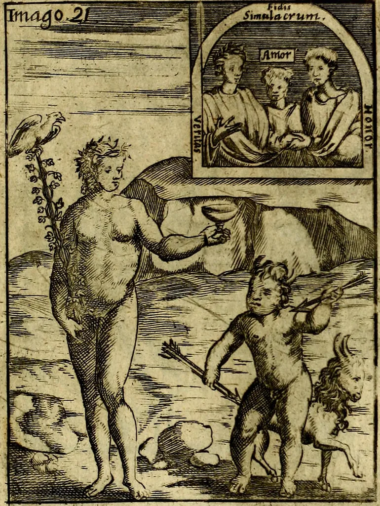 An illustration from Theatrum ethnico idololatrieum politico historicum, ethnicorum idololatrias, simulacra, templa, sacrificia & deos, illorum origines, ritus & caeremonias, quae in perficiendis sacris, fuerunt observata, quidque illis indicare voluerint, representans, 1699, leaf 292