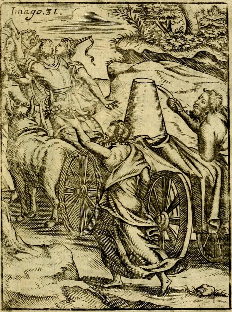 An illustration from Theatrum ethnico idololatrieum politico historicum, ethnicorum idololatrias, simulacra, templa, sacrificia & deos, illorum origines, ritus & caeremonias, quae in perficiendis sacris, fuerunt observata, quidque illis indicare voluerint, representans, 1699, leaf 312