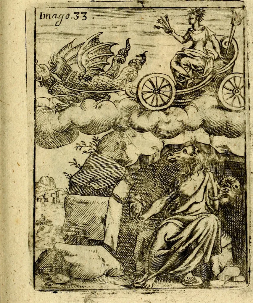 An illustration from Theatrum ethnico idololatrieum politico historicum, ethnicorum idololatrias, simulacra, templa, sacrificia & deos, illorum origines, ritus & caeremonias, quae in perficiendis sacris, fuerunt observata, quidque illis indicare voluerint, representans, 1699, leaf 316
