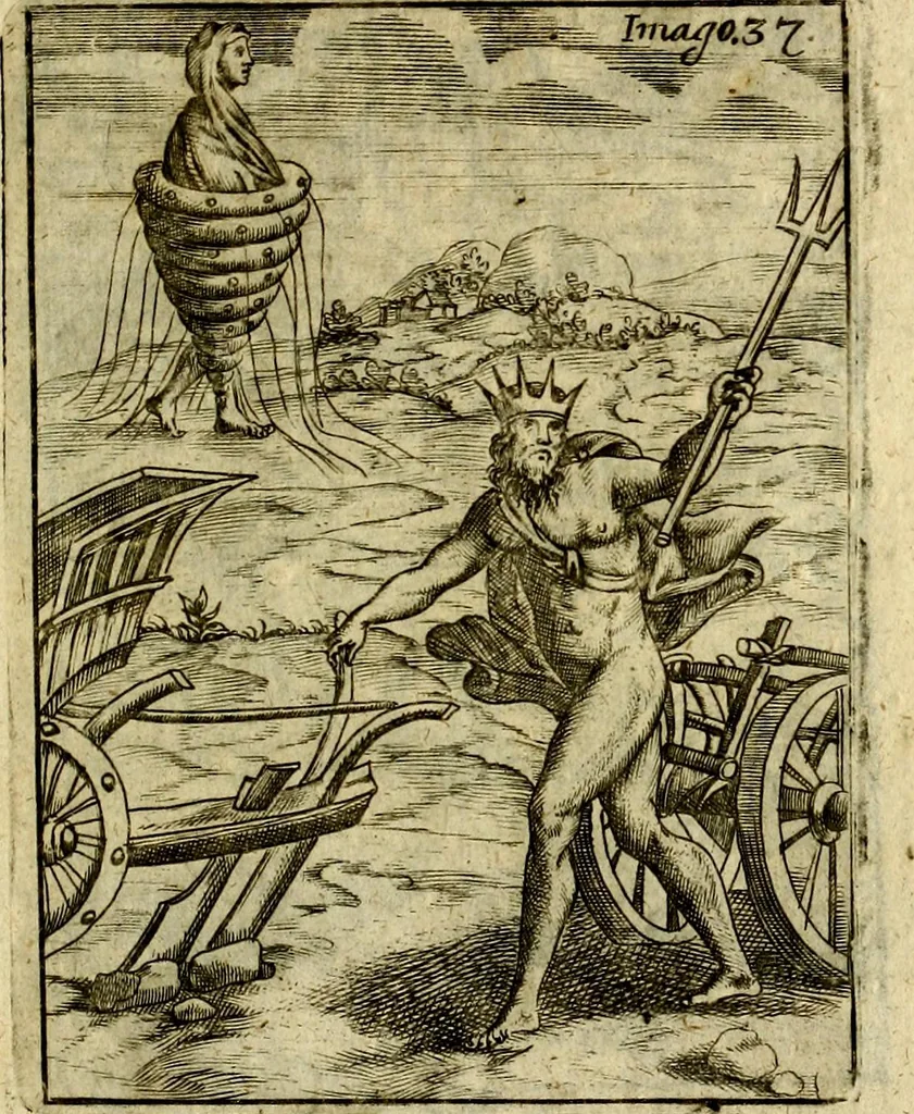 An illustration from Theatrum ethnico idololatrieum politico historicum, ethnicorum idololatrias, simulacra, templa, sacrificia & deos, illorum origines, ritus & caeremonias, quae in perficiendis sacris, fuerunt observata, quidque illis indicare voluerint, representans, 1699, leaf 324
