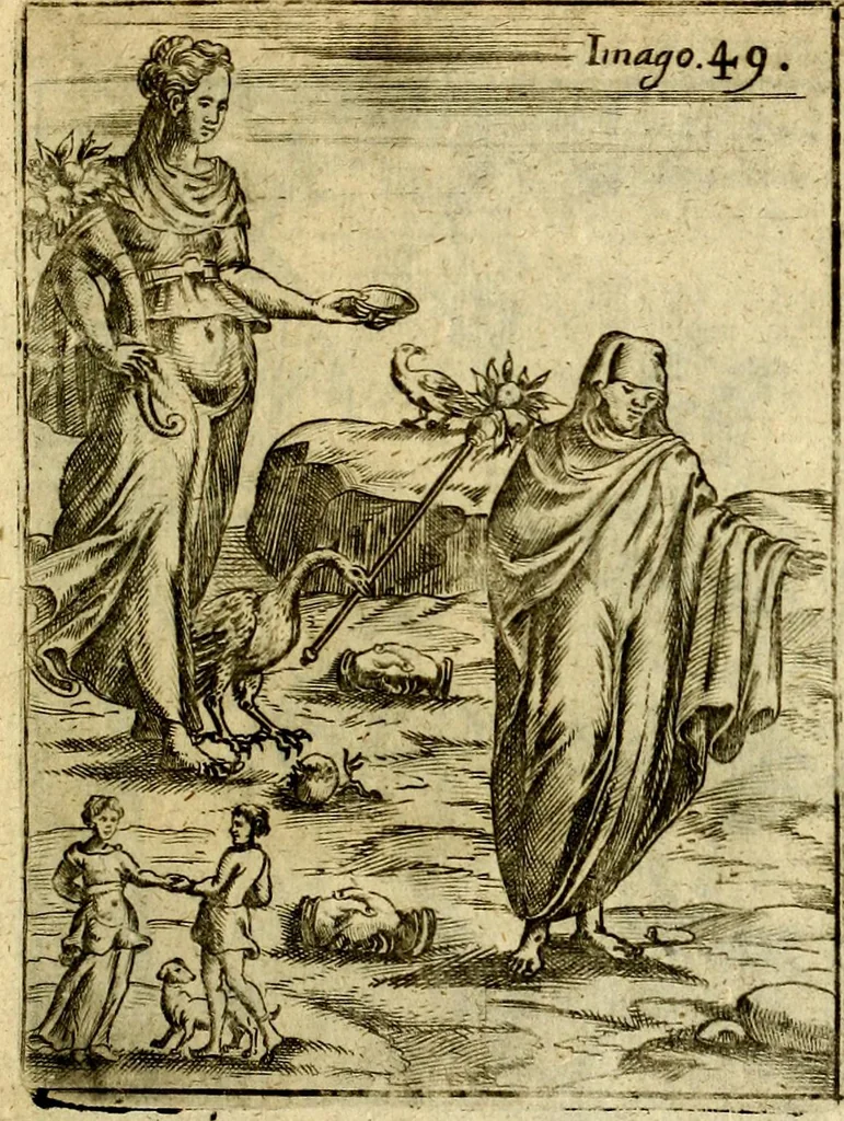 An illustration from Theatrum ethnico idololatrieum politico historicum, ethnicorum idololatrias, simulacra, templa, sacrificia & deos, illorum origines, ritus & caeremonias, quae in perficiendis sacris, fuerunt observata, quidque illis indicare voluerint, representans, 1699, leaf 348