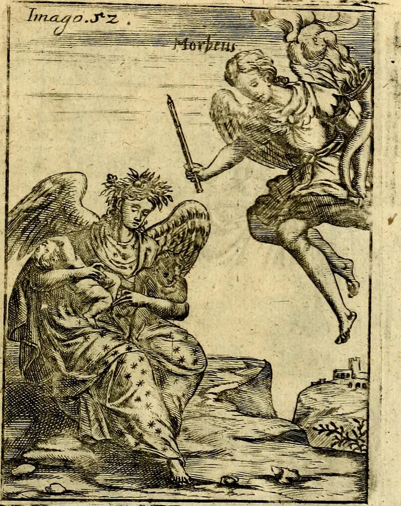 An illustration from Theatrum ethnico idololatrieum politico historicum, ethnicorum idololatrias, simulacra, templa, sacrificia & deos, illorum origines, ritus & caeremonias, quae in perficiendis sacris, fuerunt observata, quidque illis indicare voluerint, representans, 1699, leaf 354