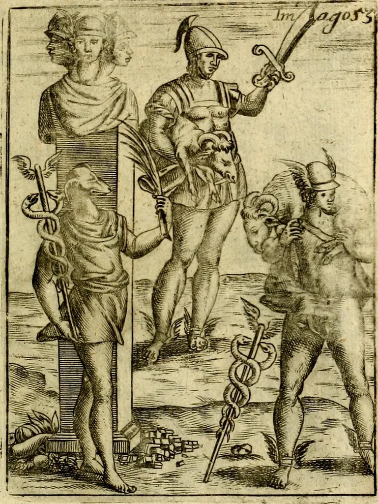 An illustration from Theatrum ethnico idololatrieum politico historicum, ethnicorum idololatrias, simulacra, templa, sacrificia & deos, illorum origines, ritus & caeremonias, quae in perficiendis sacris, fuerunt observata, quidque illis indicare voluerint, representans, 1699, leaf 356