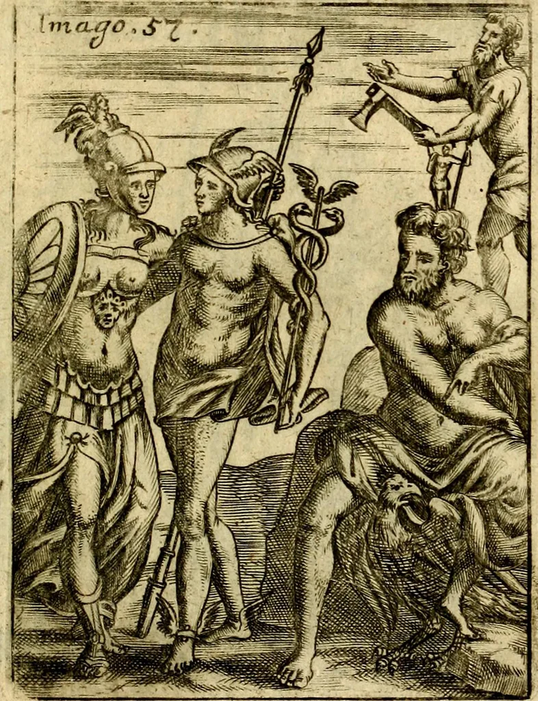 An illustration from Theatrum ethnico idololatrieum politico historicum, ethnicorum idololatrias, simulacra, templa, sacrificia & deos, illorum origines, ritus & caeremonias, quae in perficiendis sacris, fuerunt observata, quidque illis indicare voluerint, representans, 1699, leaf 364