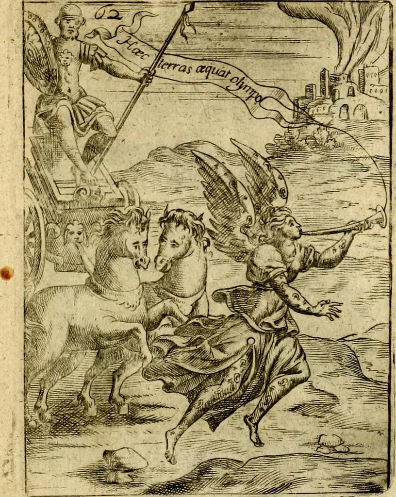 An illustration from Theatrum ethnico idololatrieum politico historicum, ethnicorum idololatrias, simulacra, templa, sacrificia & deos, illorum origines, ritus & caeremonias, quae in perficiendis sacris, fuerunt observata, quidque illis indicare voluerint, representans, 1699, leaf 374