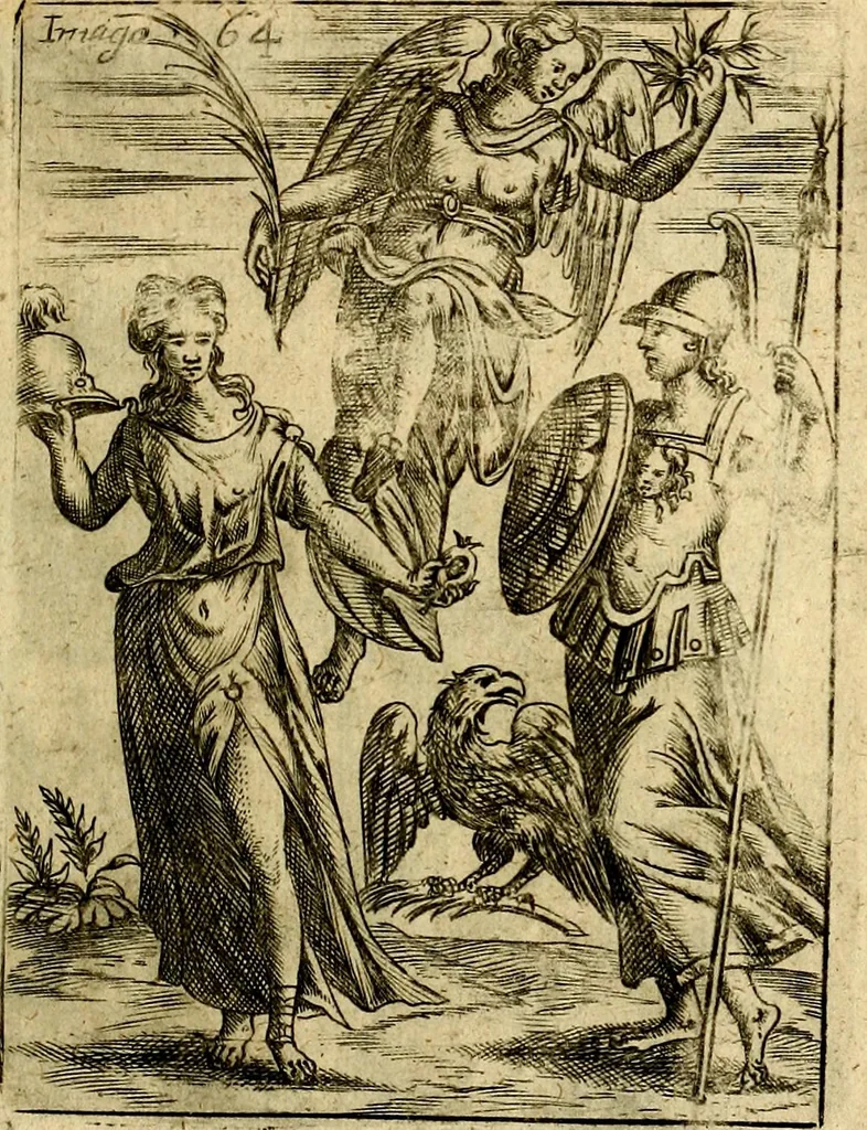 An illustration from Theatrum ethnico idololatrieum politico historicum, ethnicorum idololatrias, simulacra, templa, sacrificia & deos, illorum origines, ritus & caeremonias, quae in perficiendis sacris, fuerunt observata, quidque illis indicare voluerint, representans, 1699, leaf 378