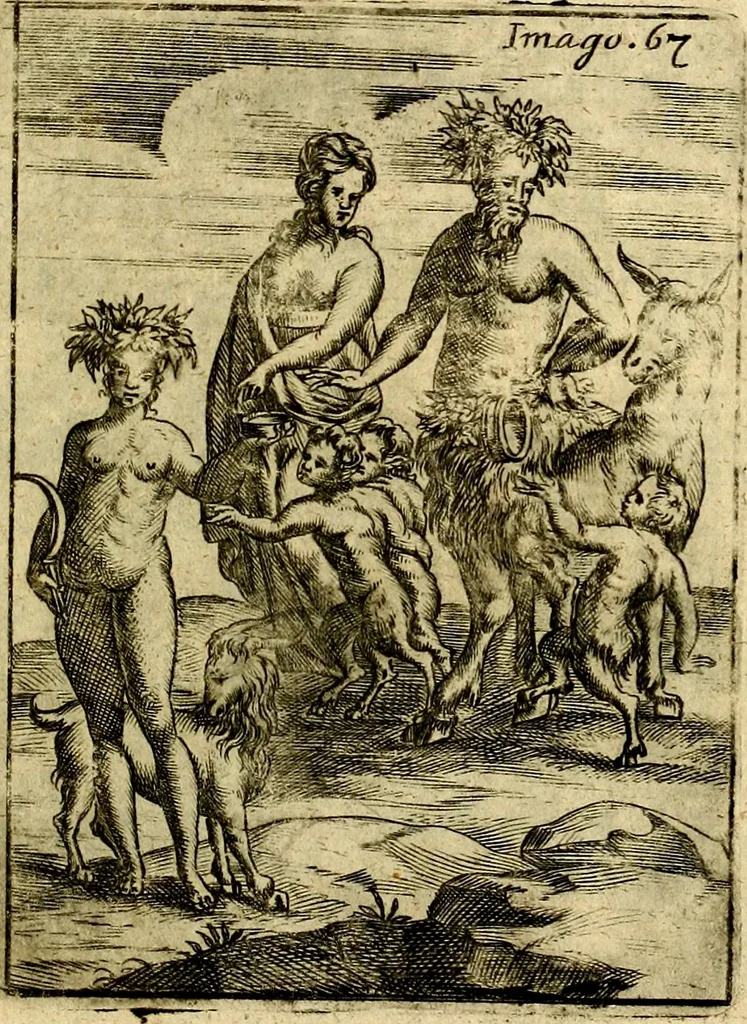 An illustration from Theatrum ethnico idololatrieum politico historicum, ethnicorum idololatrias, simulacra, templa, sacrificia & deos, illorum origines, ritus & caeremonias, quae in perficiendis sacris, fuerunt observata, quidque illis indicare voluerint, representans, 1699, leaf 384