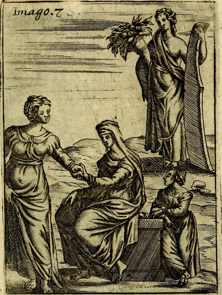 An illustration from Theatrum ethnico idololatrieum politico historicum, ethnicorum idololatrias, simulacra, templa, sacrificia & deos, illorum origines, ritus & caeremonias, quae in perficiendis sacris, fuerunt observata, quidque illis indicare voluerint, representans, 1699, leaf 402