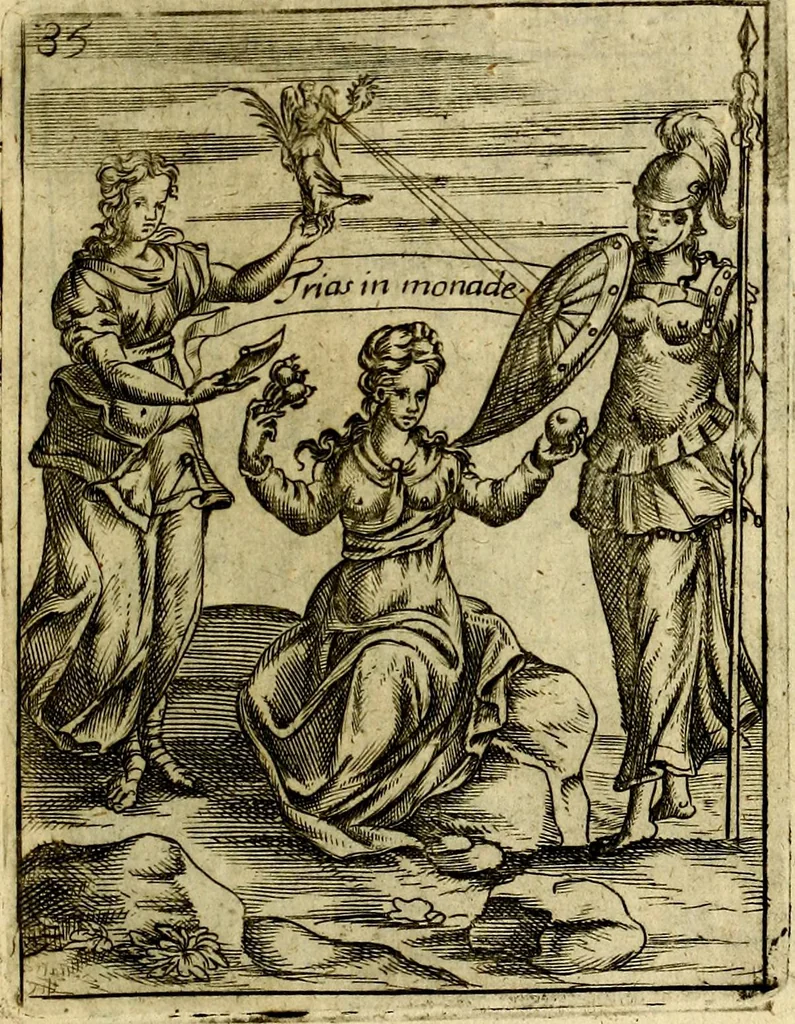 An illustration from Theatrum ethnico idololatrieum politico historicum, ethnicorum idololatrias, simulacra, templa, sacrificia & deos, illorum origines, ritus & caeremonias, quae in perficiendis sacris, fuerunt observata, quidque illis indicare voluerint, representans, 1699, leaf 418