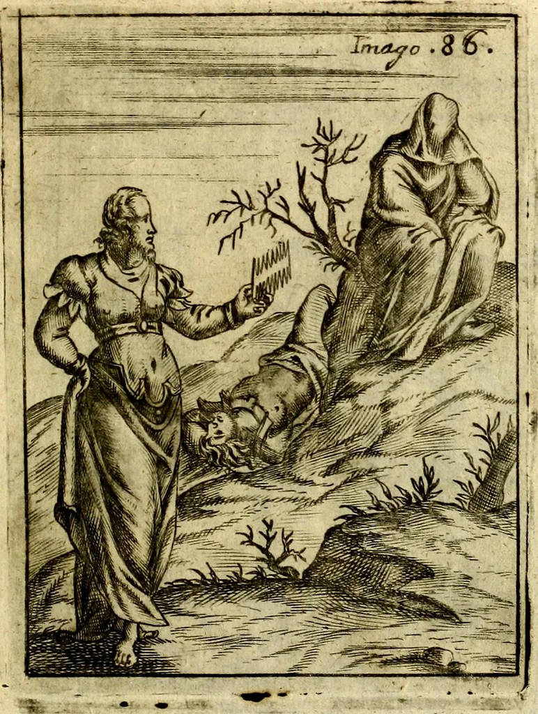 An illustration from Theatrum ethnico idololatrieum politico historicum, ethnicorum idololatrias, simulacra, templa, sacrificia & deos, illorum origines, ritus & caeremonias, quae in perficiendis sacris, fuerunt observata, quidque illis indicare voluerint, representans, 1699, leaf 420