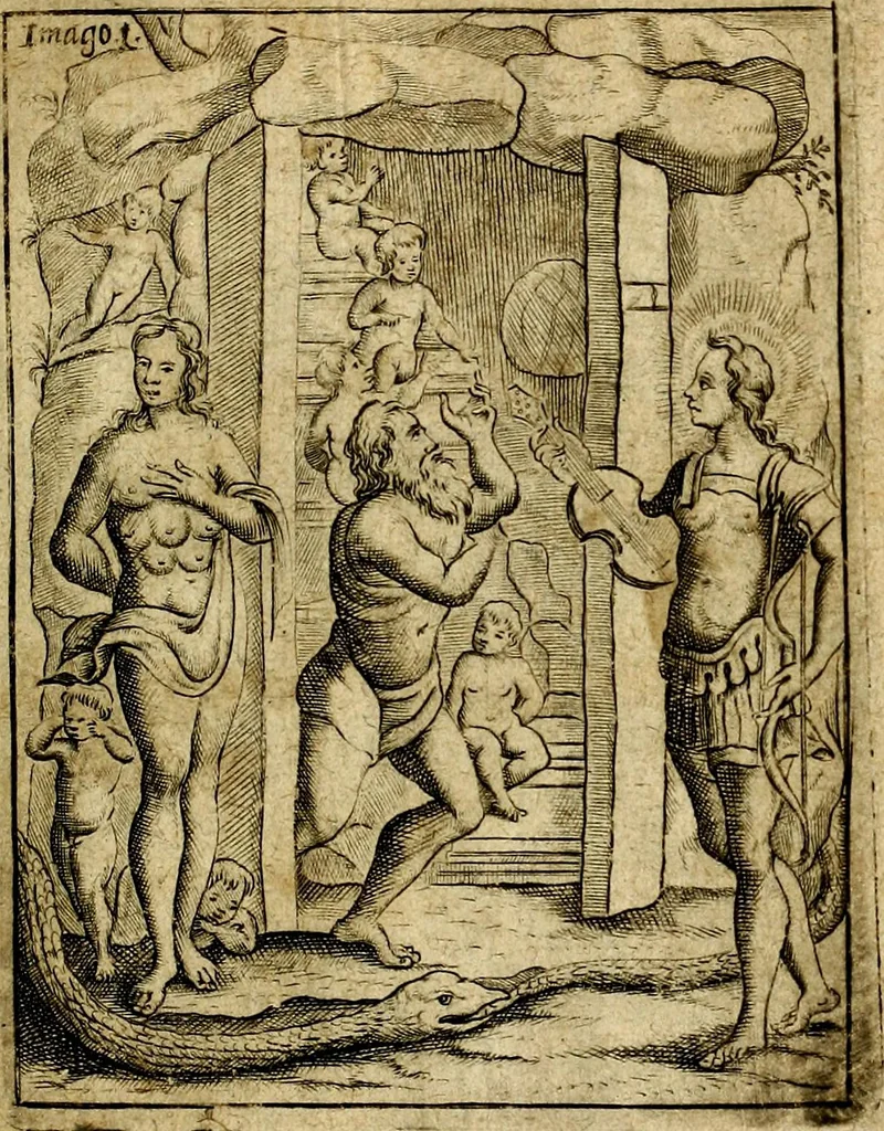 An illustration from Theatrum ethnico idololatrieum politico historicum, ethnicorum idololatrias, simulacra, templa, sacrificia & deos, illorum origines, ritus & caeremonias, quae in perficiendis sacris, fuerunt observata, quidque illis indicare voluerint, representans, 1699, leaf 252
