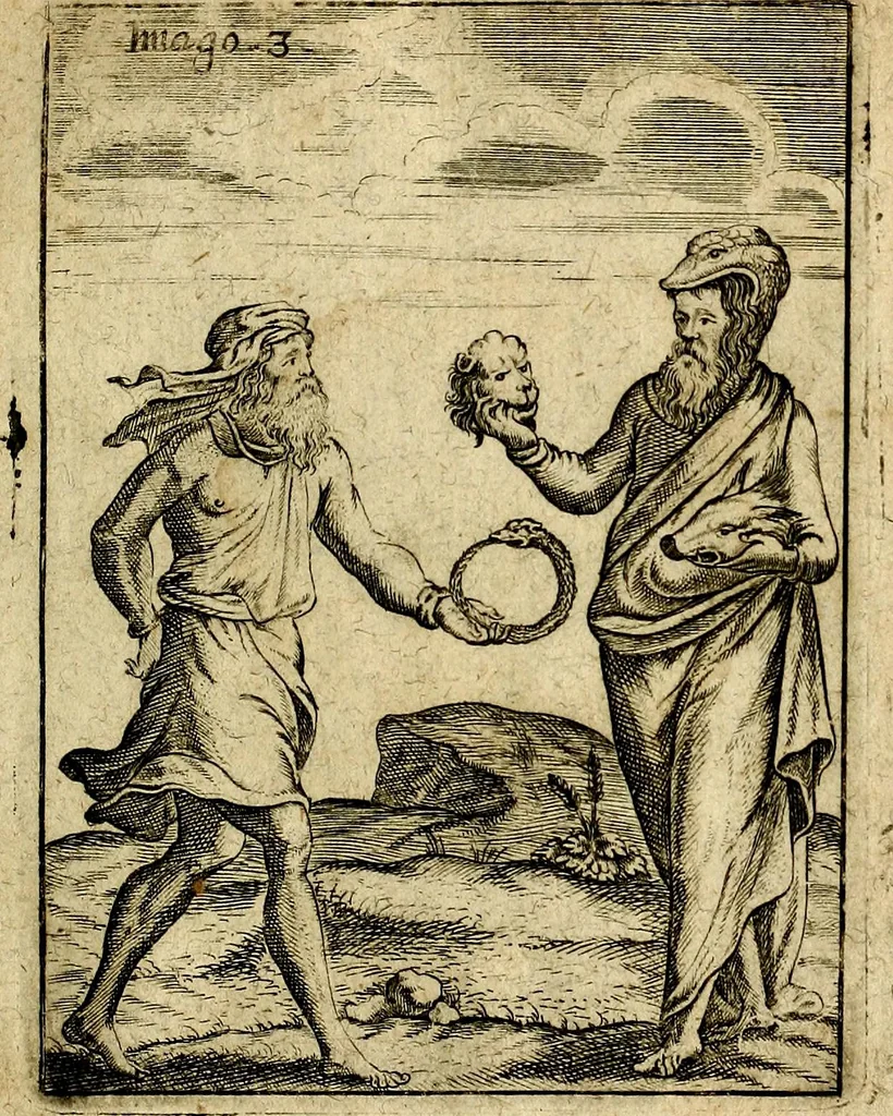 An illustration from Theatrum ethnico idololatrieum politico historicum, ethnicorum idololatrias, simulacra, templa, sacrificia & deos, illorum origines, ritus & caeremonias, quae in perficiendis sacris, fuerunt observata, quidque illis indicare voluerint, representans, 1699, leaf 254