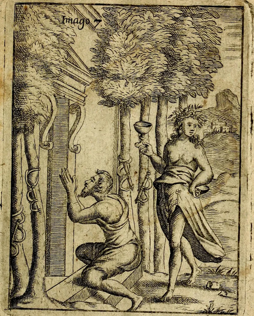 An illustration from Theatrum ethnico idololatrieum politico historicum, ethnicorum idololatrias, simulacra, templa, sacrificia & deos, illorum origines, ritus & caeremonias, quae in perficiendis sacris, fuerunt observata, quidque illis indicare voluerint, representans, 1699, leaf 258