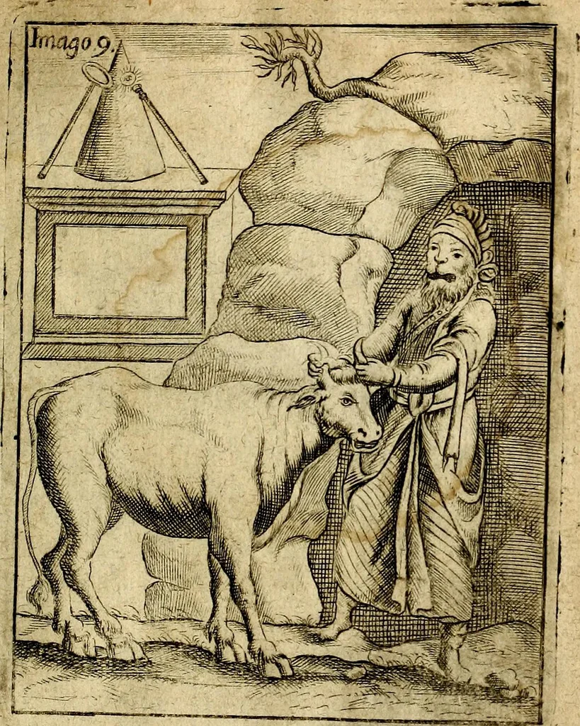 An illustration from Theatrum ethnico idololatrieum politico historicum, ethnicorum idololatrias, simulacra, templa, sacrificia & deos, illorum origines, ritus & caeremonias, quae in perficiendis sacris, fuerunt observata, quidque illis indicare voluerint, representans, 1699, leaf 260