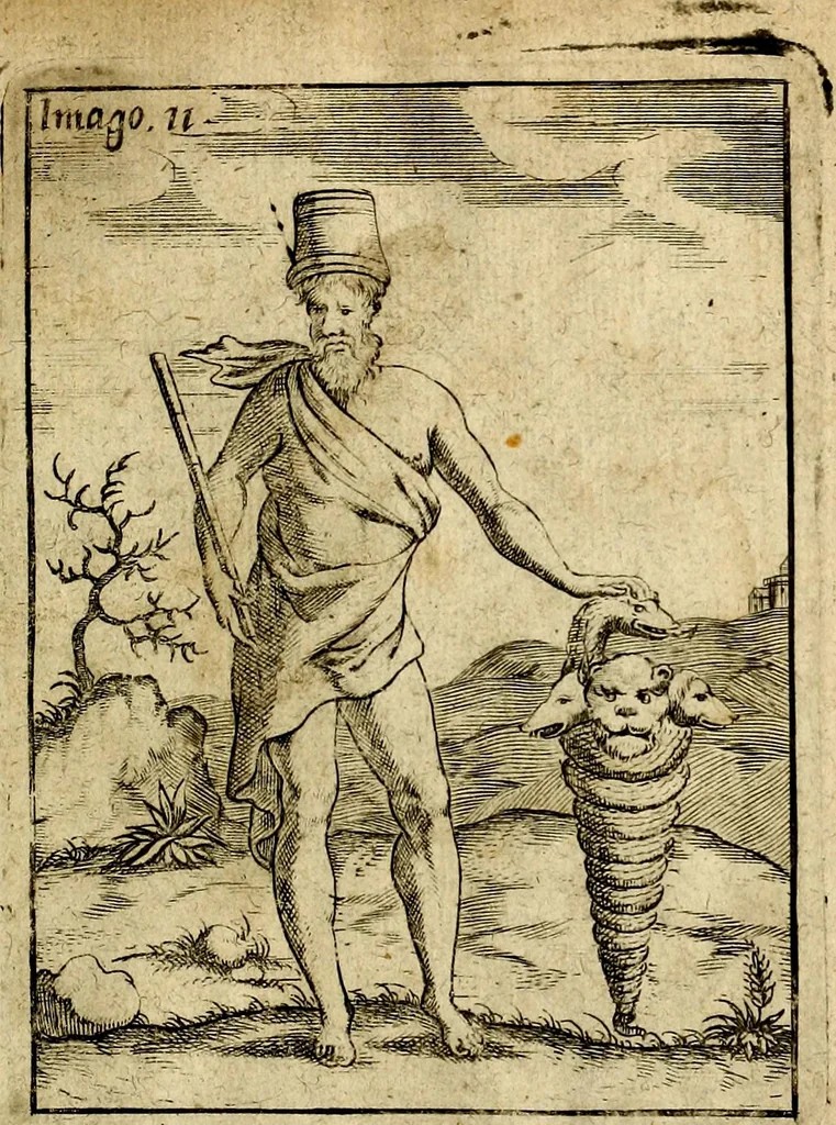 An illustration from Theatrum ethnico idololatrieum politico historicum, ethnicorum idololatrias, simulacra, templa, sacrificia & deos, illorum origines, ritus & caeremonias, quae in perficiendis sacris, fuerunt observata, quidque illis indicare voluerint, representans, 1699, leaf 262