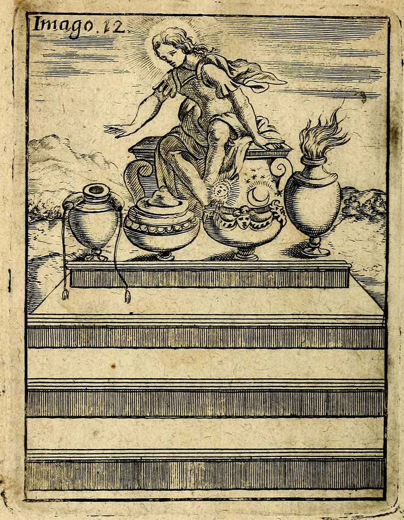 An illustration from Theatrum ethnico idololatrieum politico historicum, ethnicorum idololatrias, simulacra, templa, sacrificia & deos, illorum origines, ritus & caeremonias, quae in perficiendis sacris, fuerunt observata, quidque illis indicare voluerint, representans, 1699, leaf 263