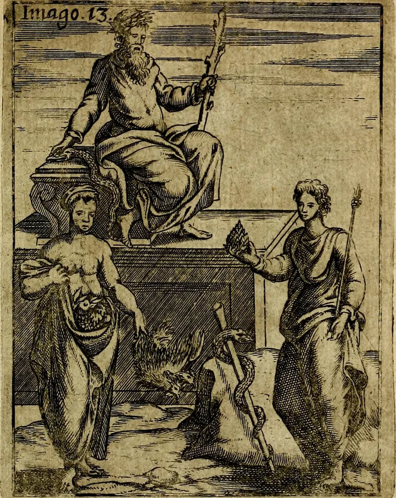 An illustration from Theatrum ethnico idololatrieum politico historicum, ethnicorum idololatrias, simulacra, templa, sacrificia & deos, illorum origines, ritus & caeremonias, quae in perficiendis sacris, fuerunt observata, quidque illis indicare voluerint, representans, 1699, leaf 264