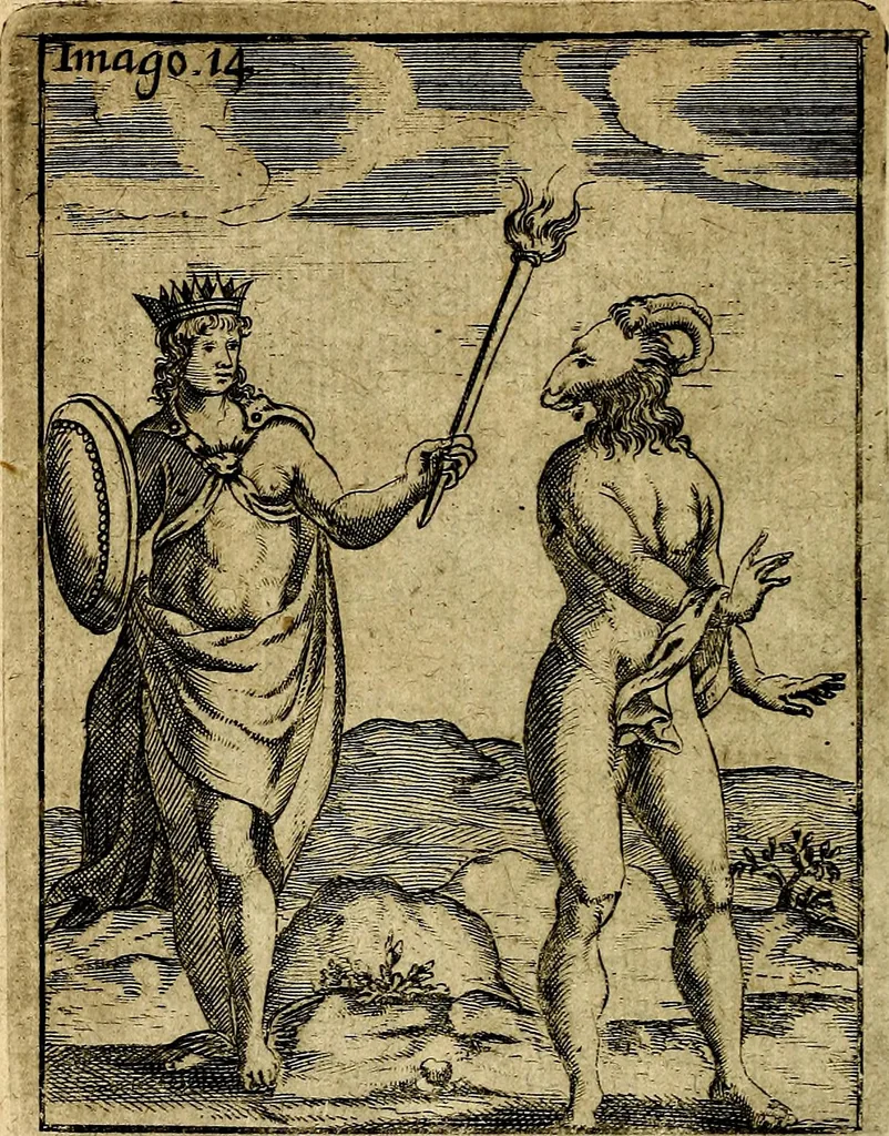 An illustration from Theatrum ethnico idololatrieum politico historicum, ethnicorum idololatrias, simulacra, templa, sacrificia & deos, illorum origines, ritus & caeremonias, quae in perficiendis sacris, fuerunt observata, quidque illis indicare voluerint, representans, 1699, leaf 265
