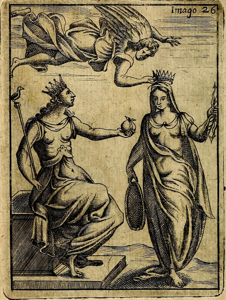 An illustration from Theatrum ethnico idololatrieum politico historicum, ethnicorum idololatrias, simulacra, templa, sacrificia & deos, illorum origines, ritus & caeremonias, quae in perficiendis sacris, fuerunt observata, quidque illis indicare voluerint, representans, 1699, leaf 281