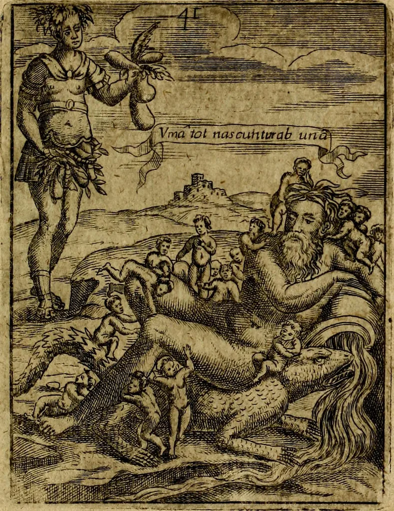 An illustration from Theatrum ethnico idololatrieum politico historicum, ethnicorum idololatrias, simulacra, templa, sacrificia & deos, illorum origines, ritus & caeremonias, quae in perficiendis sacris, fuerunt observata, quidque illis indicare voluerint, representans, 1699, leaf 292