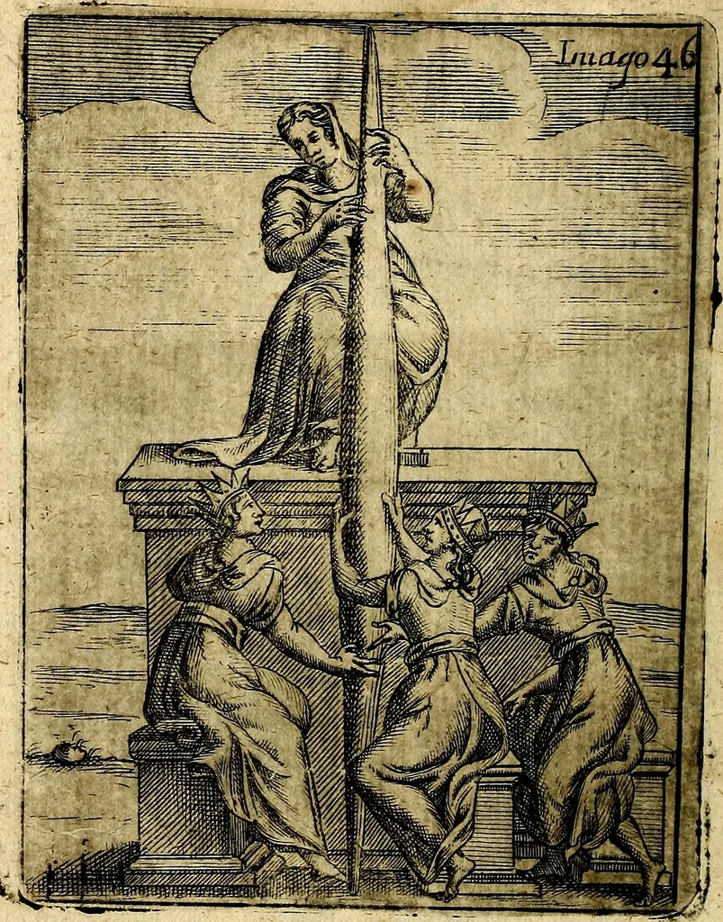 An illustration from Theatrum ethnico idololatrieum politico historicum, ethnicorum idololatrias, simulacra, templa, sacrificia & deos, illorum origines, ritus & caeremonias, quae in perficiendis sacris, fuerunt observata, quidque illis indicare voluerint, representans, 1699, leaf 297
