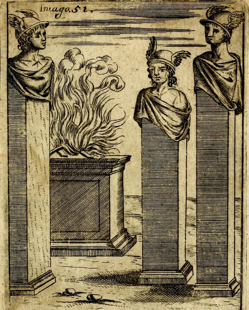 An illustration from Theatrum ethnico idololatrieum politico historicum, ethnicorum idololatrias, simulacra, templa, sacrificia & deos, illorum origines, ritus & caeremonias, quae in perficiendis sacris, fuerunt observata, quidque illis indicare voluerint, representans, 1699, leaf 302