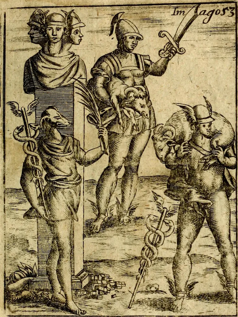 An illustration from Theatrum ethnico idololatrieum politico historicum, ethnicorum idololatrias, simulacra, templa, sacrificia & deos, illorum origines, ritus & caeremonias, quae in perficiendis sacris, fuerunt observata, quidque illis indicare voluerint, representans, 1699, leaf 304