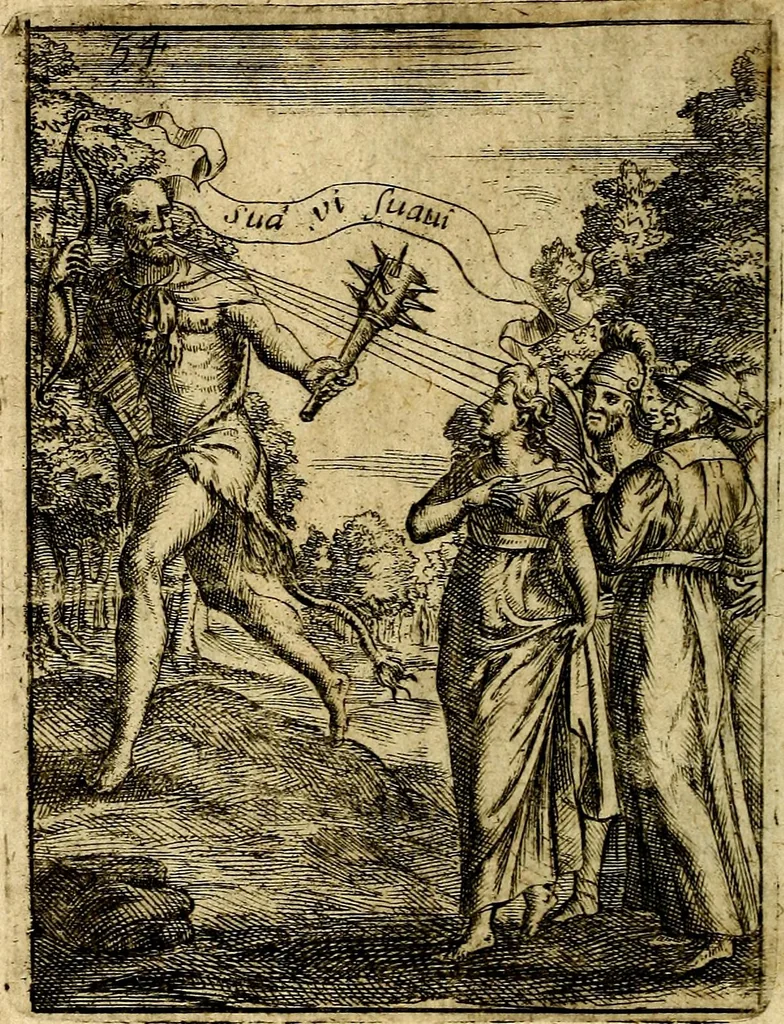 An illustration from Theatrum ethnico idololatrieum politico historicum, ethnicorum idololatrias, simulacra, templa, sacrificia & deos, illorum origines, ritus & caeremonias, quae in perficiendis sacris, fuerunt observata, quidque illis indicare voluerint, representans, 1699, leaf 305