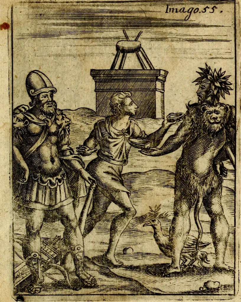 An illustration from Theatrum ethnico idololatrieum politico historicum, ethnicorum idololatrias, simulacra, templa, sacrificia & deos, illorum origines, ritus & caeremonias, quae in perficiendis sacris, fuerunt observata, quidque illis indicare voluerint, representans, 1699, leaf 306
