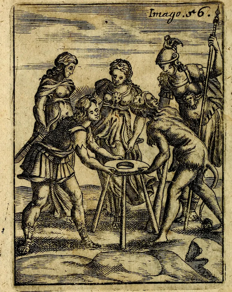 An illustration from Theatrum ethnico idololatrieum politico historicum, ethnicorum idololatrias, simulacra, templa, sacrificia & deos, illorum origines, ritus & caeremonias, quae in perficiendis sacris, fuerunt observata, quidque illis indicare voluerint, representans, 1699, leaf 307