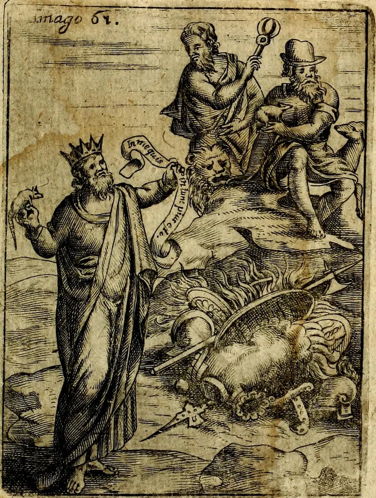 An illustration from Theatrum ethnico idololatrieum politico historicum, ethnicorum idololatrias, simulacra, templa, sacrificia & deos, illorum origines, ritus & caeremonias, quae in perficiendis sacris, fuerunt observata, quidque illis indicare voluerint, representans, 1699, leaf 312