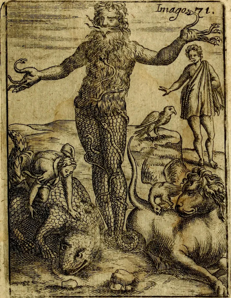 An illustration from Theatrum ethnico idololatrieum politico historicum, ethnicorum idololatrias, simulacra, templa, sacrificia & deos, illorum origines, ritus & caeremonias, quae in perficiendis sacris, fuerunt observata, quidque illis indicare voluerint, representans, 1699, leaf 324
