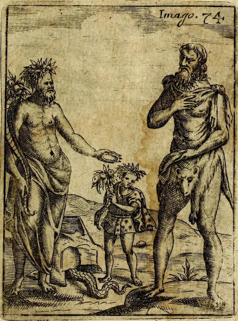 An illustration from Theatrum ethnico idololatrieum politico historicum, ethnicorum idololatrias, simulacra, templa, sacrificia & deos, illorum origines, ritus & caeremonias, quae in perficiendis sacris, fuerunt observata, quidque illis indicare voluerint, representans, 1699, leaf 330