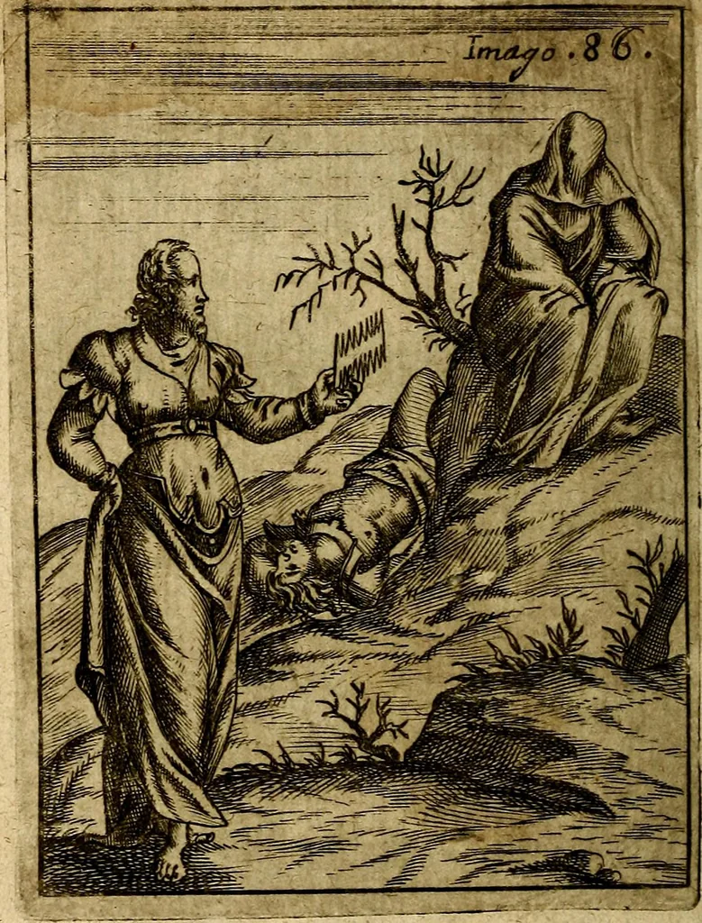 An illustration from Theatrum ethnico idololatrieum politico historicum, ethnicorum idololatrias, simulacra, templa, sacrificia & deos, illorum origines, ritus & caeremonias, quae in perficiendis sacris, fuerunt observata, quidque illis indicare voluerint, representans, 1699, leaf 343