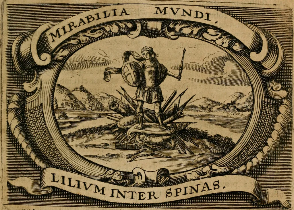An illustration from Theatrum gloriae sanctorum, 1696, leaf 180