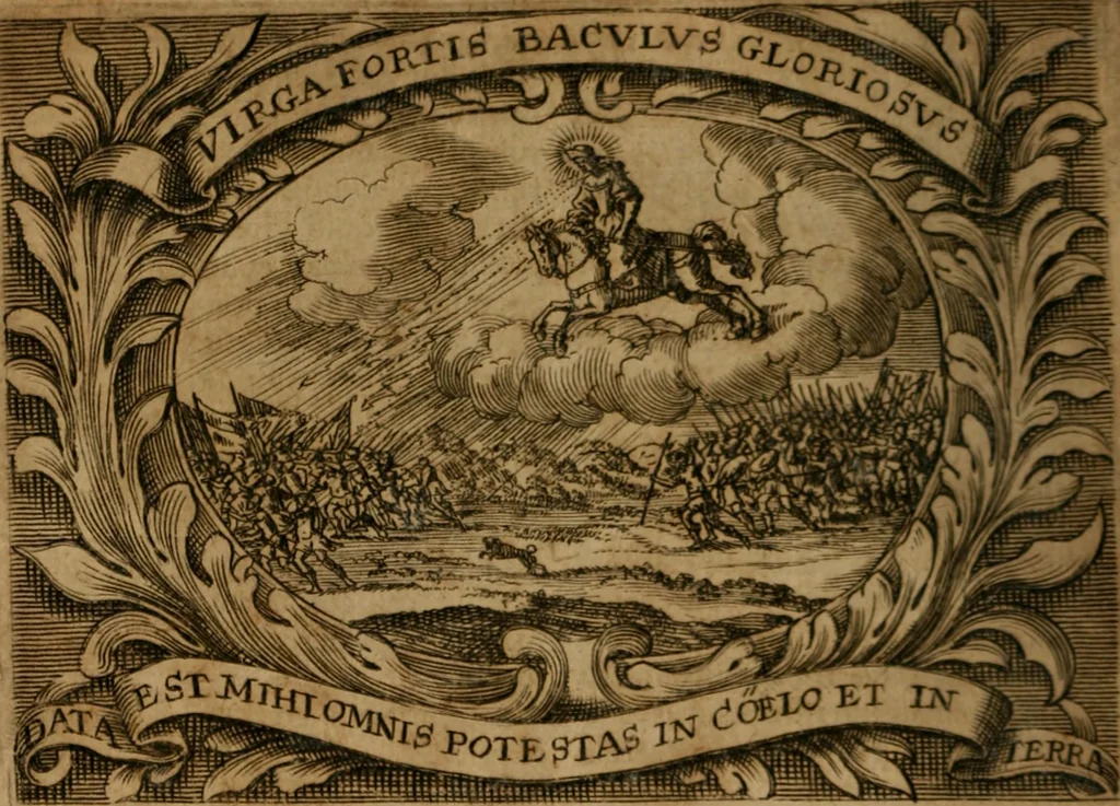 An illustration from Theatrum gloriae sanctorum, 1696, leaf 201