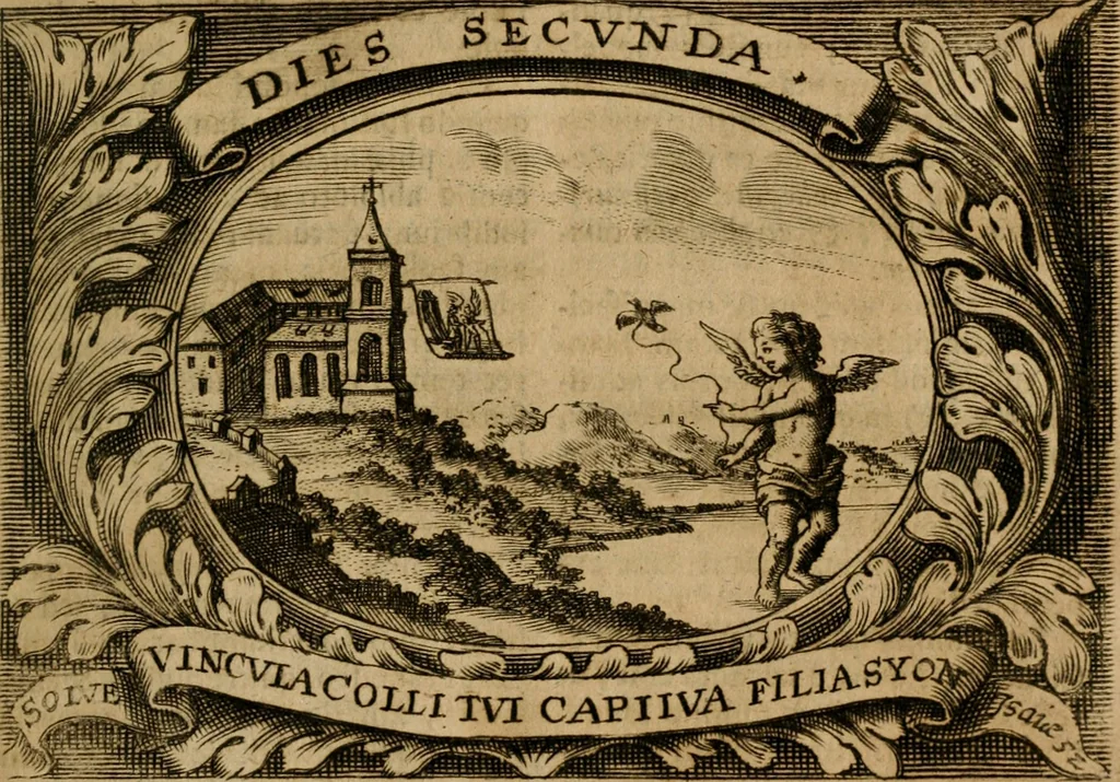 An illustration from Theatrum gloriae sanctorum, 1696, leaf 220