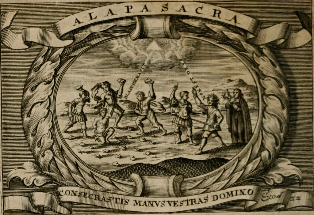 An illustration from Theatrum gloriae sanctorum, 1696, leaf 389