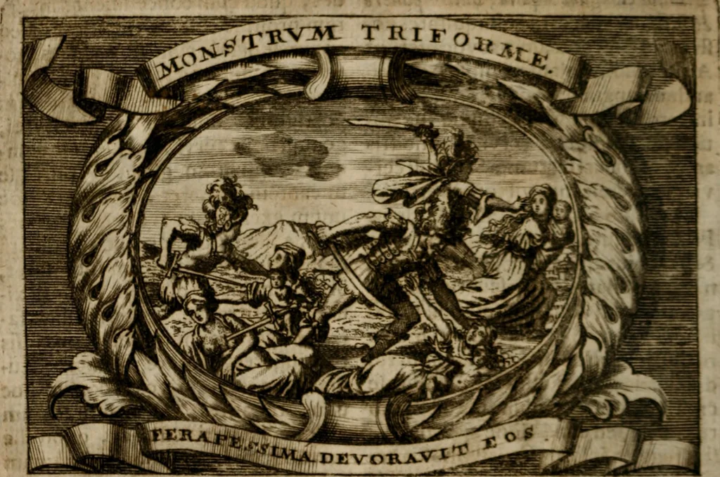 An illustration from Theatrum gloriae sanctorum, 1696, leaf 445