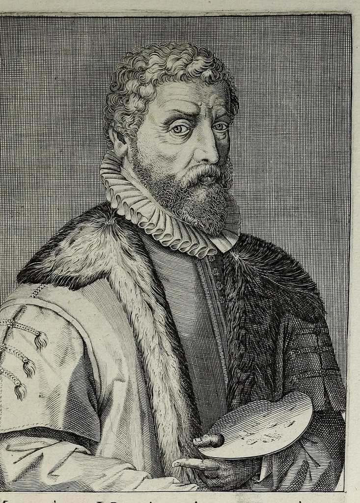 An illustration from Theatrum honoris in quo nostri Apelles, saeculi seu pictorum, qui patrum nostrorum memoria vixerunt celebriorum praecipue quos Belgium tulit, verae et ad vivum expressae imagines in aes incisae exhibentur, 1618, leaf 91