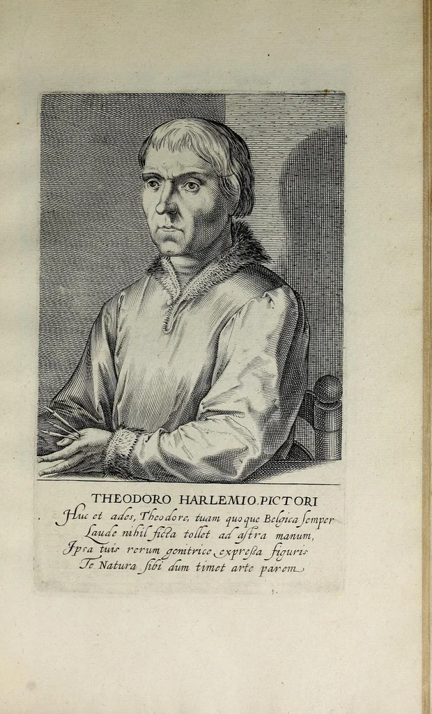 An illustration from Theatrum honoris in quo nostri Apelles, saeculi seu pictorum, qui patrum nostrorum memoria vixerunt celebriorum praecipue quos Belgium tulit, verae et ad vivum expressae imagines in aes incisae exhibentur, 1618, leaf 99